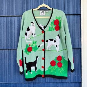 Vintage Cat & Rose Knit Cardigan